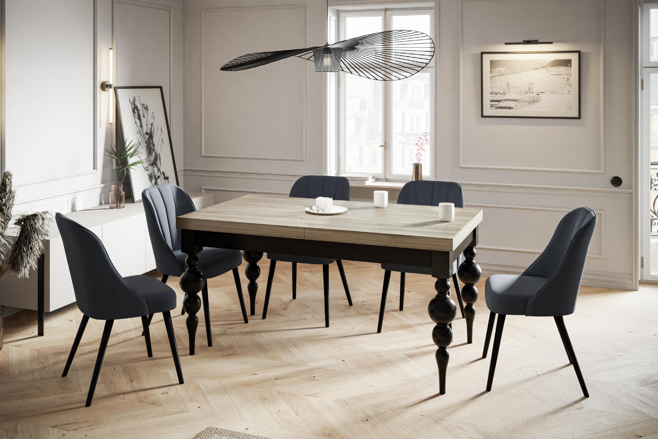 ESSZIMMERTISCH LENA, ausziehbarer Tisch 200-300X100X78,5 cm, Farbe: SONOMA, mit Tischbeinen in Farbe Schwarz - Schwarz/Sonoma Eiche, Holzwerkstoff (200/100/79cm) - Alpi-Möbel