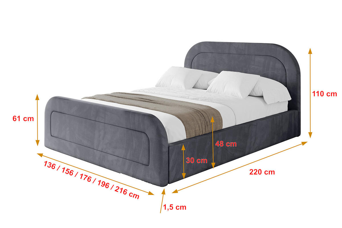POLSTERBETT mit Bettkasten, Fußteil und Lattenrost, Boxbett mit Matratze H3/H4 - LERAY-Z 180x200 Dunkelgrau - Dunkelgrau, Holzwerkstoff/Textil (180/200cm) - ALTDECOR