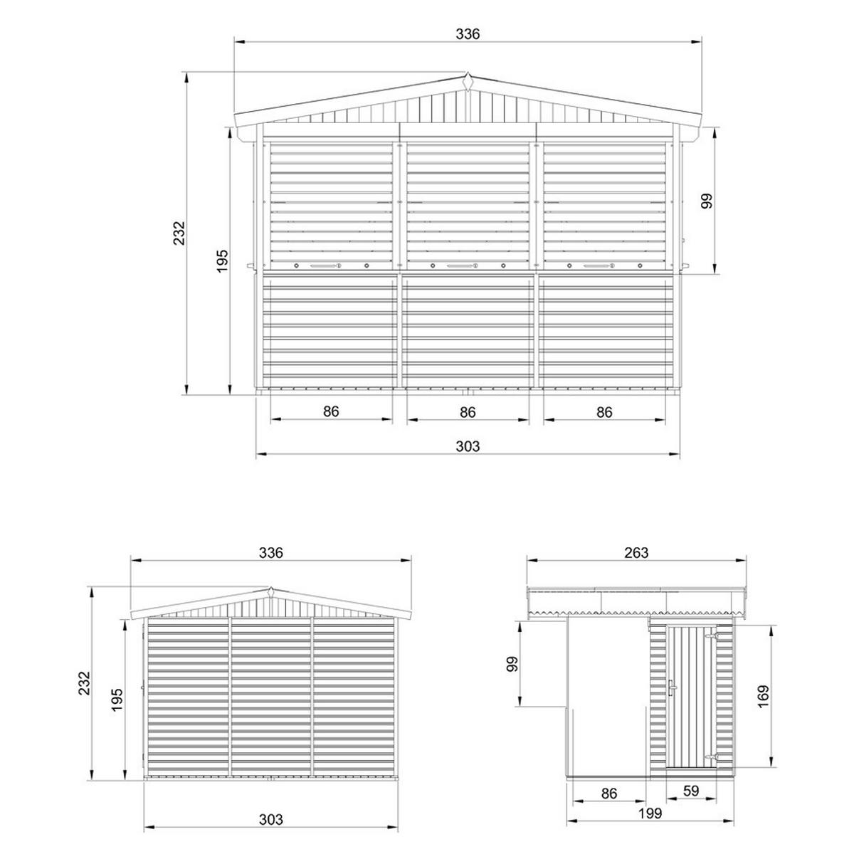MARKTBUDE Holz M150BZ Gartenhaus - 263 x 336 cm / 6 m² - Beige, Holz (336/232/263cm) - Timbela