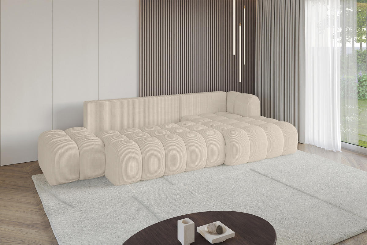ECKSOFA mit Schlaffunktion Ottomane RECHTS OLEA-L2 321x164x75 Beige Cord - Schwarz/Cappuccino, Holzwerkstoff/Kunststoff (164/321cm) - ALTDECOR