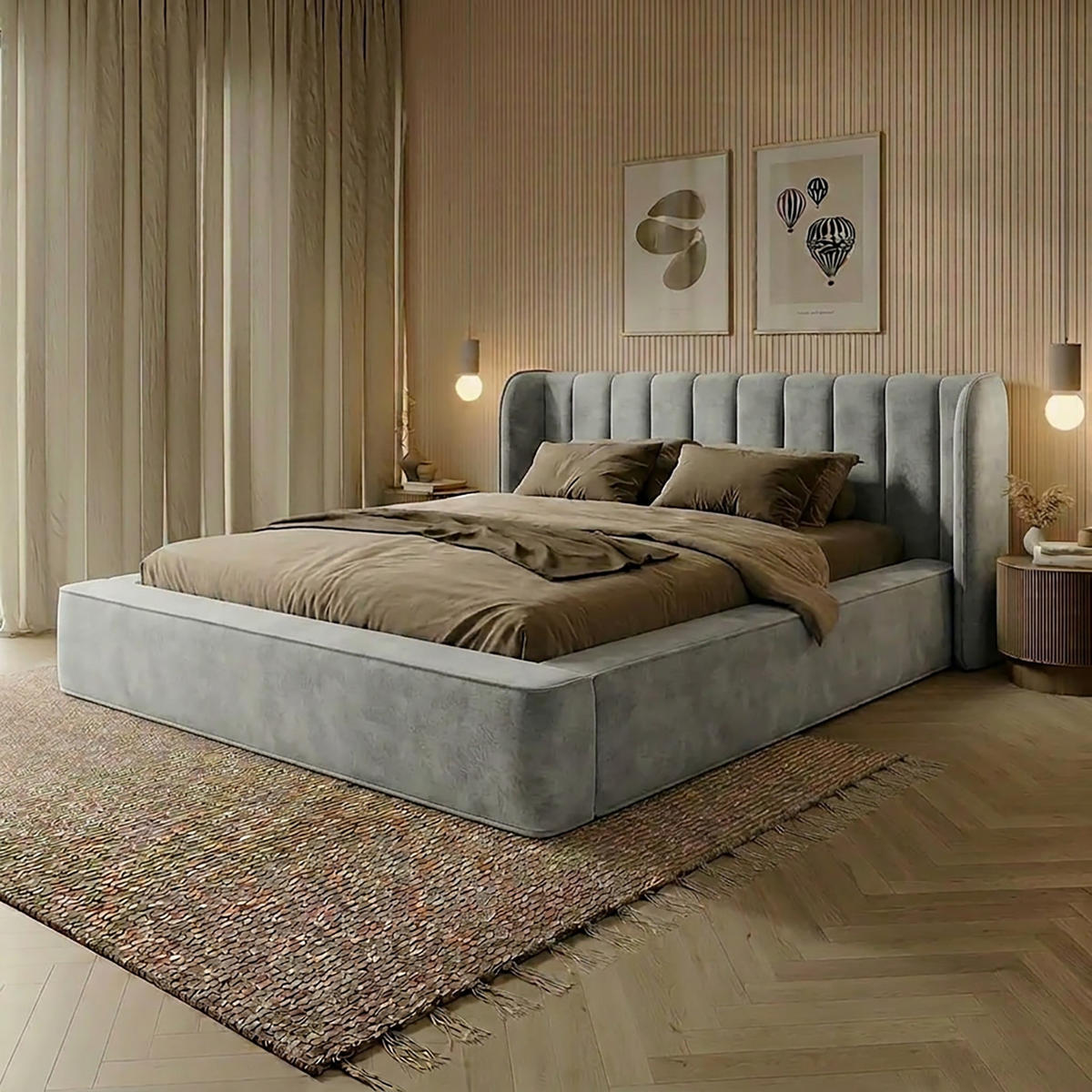 POLSTERBETT GONDO 200x200 cm, Grau - Grau, Textil (200/200cm) - Fedve