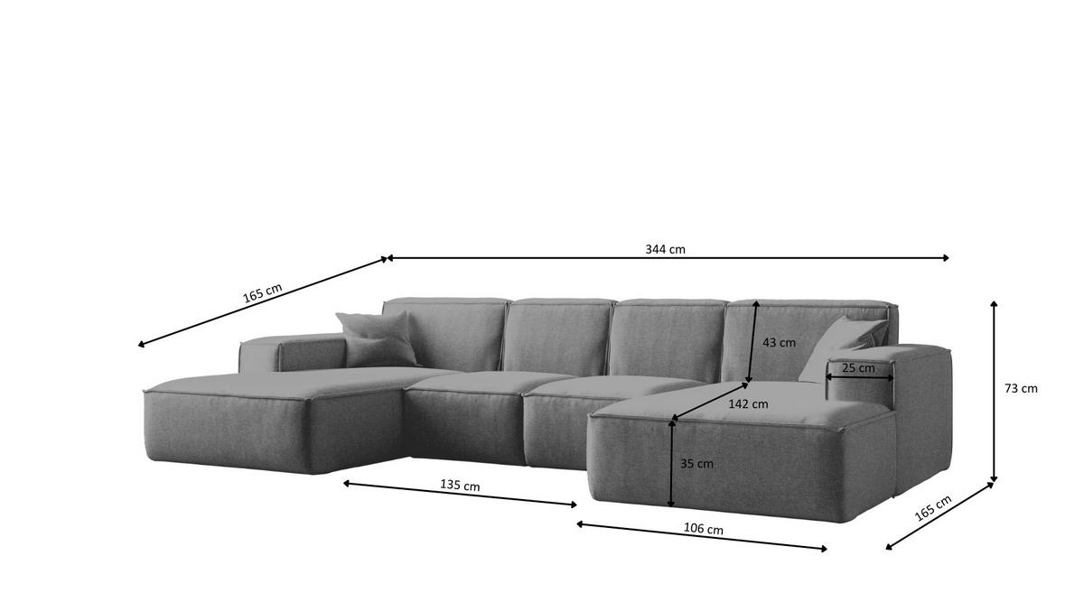 ECKSOFA U-Form Siena mit Stoff Maloy Grau - Grau, Holz (344/165cm) - Kaiser Möbel