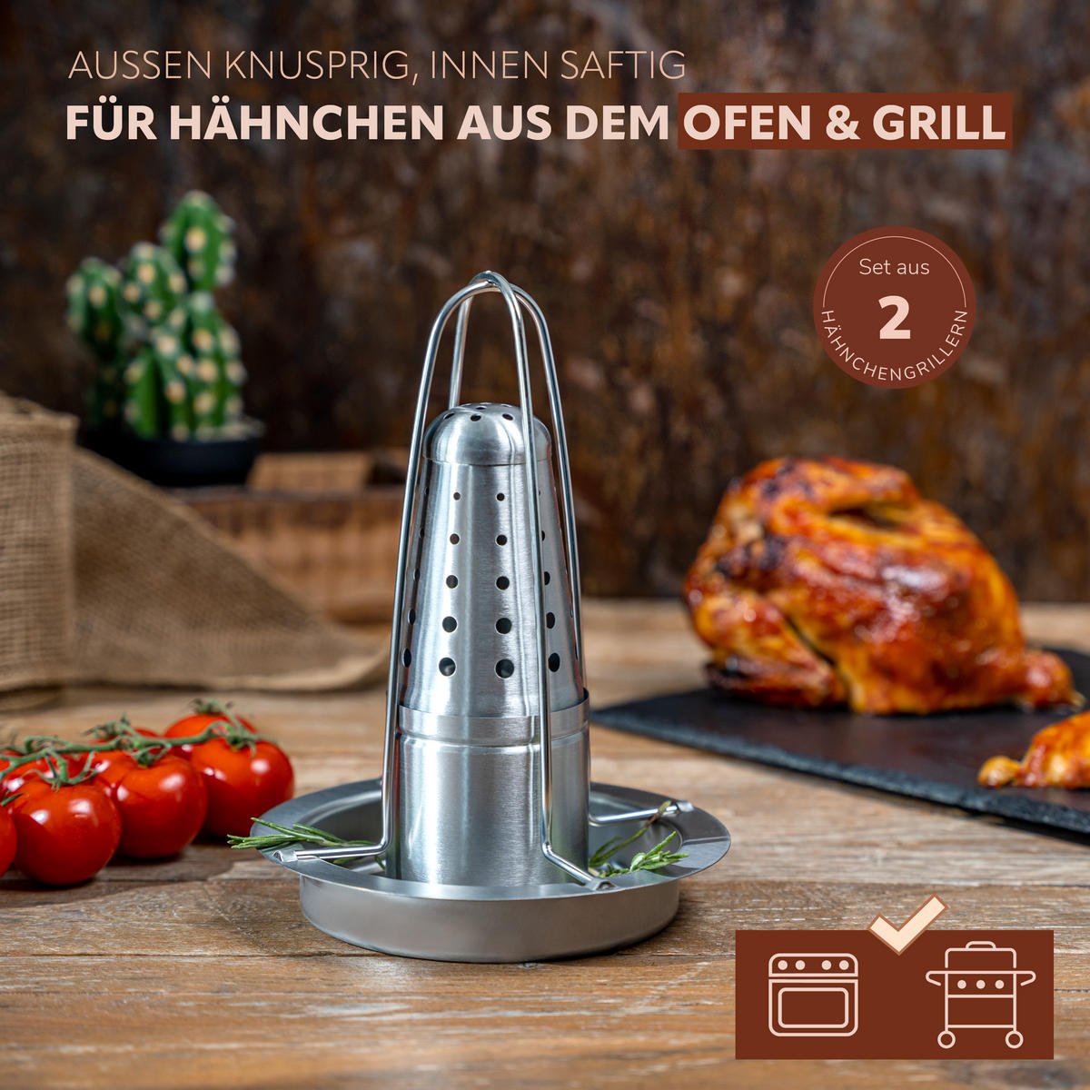 HÄHNCHENGRILLER 2er-Set, silber, Edelstahl - Edelstahlfarben, Metall (18/23/18cm) - bremermann