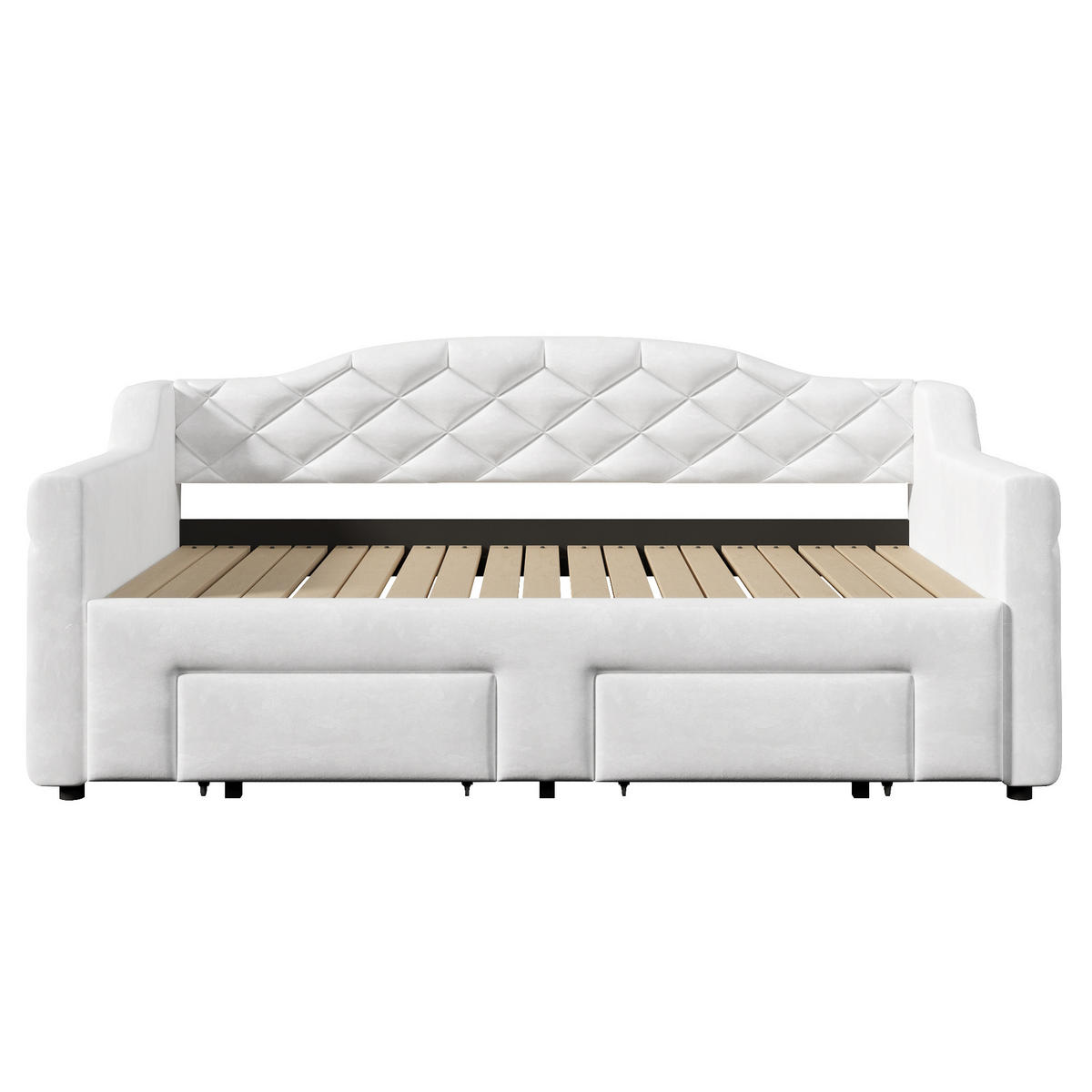 POLSTERBETT 90/200 mit Schubladen, LED-Beleuchtung und Polsterung in Weiß - Weiß, Holzwerkstoff/Textil (90/200cm) - EVRYAE