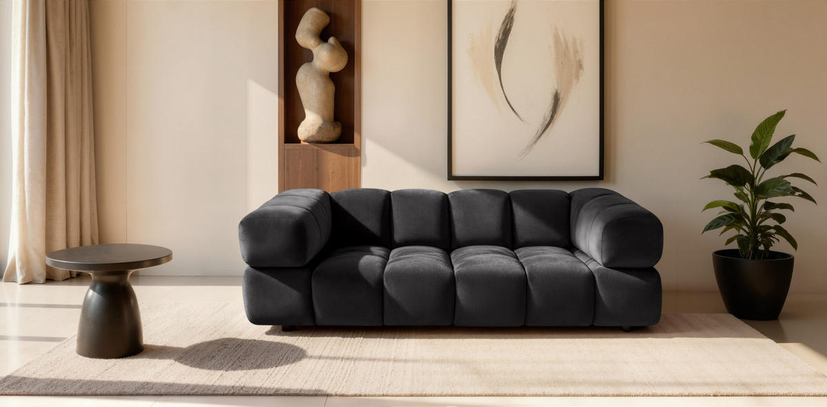 SOFA 3-Sitzer, Couch, Veloursstoff Bluvel, Schwarz, Averro - Schwarz, Holz (240/70/96cm) - Kaiser Möbel