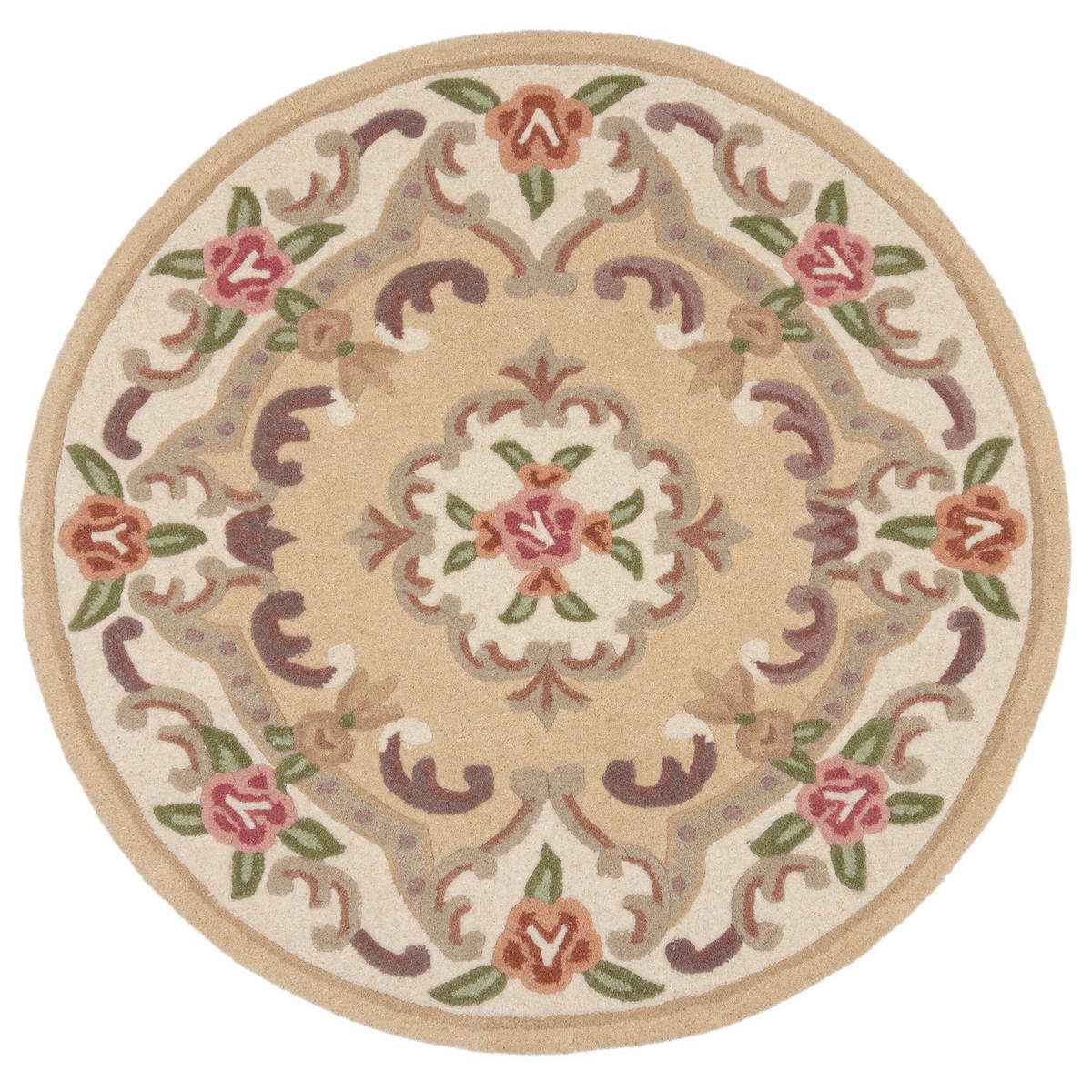 WOLLTEPPICH Aubusson-Muster handgeknüpft BEAULY, Braun-Beige 120x120 cm - Braun, Textil (120/120cm) - KADIMA DESIGN