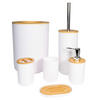 BADEZIMMER ZUBEHÖR SET (6-tlg.) mit Zahnputzbecher Seifenschale Seifenspender Toilettenbürste - Weiß, Naturmaterialien (19.5/26/19.5cm) - Intirilife