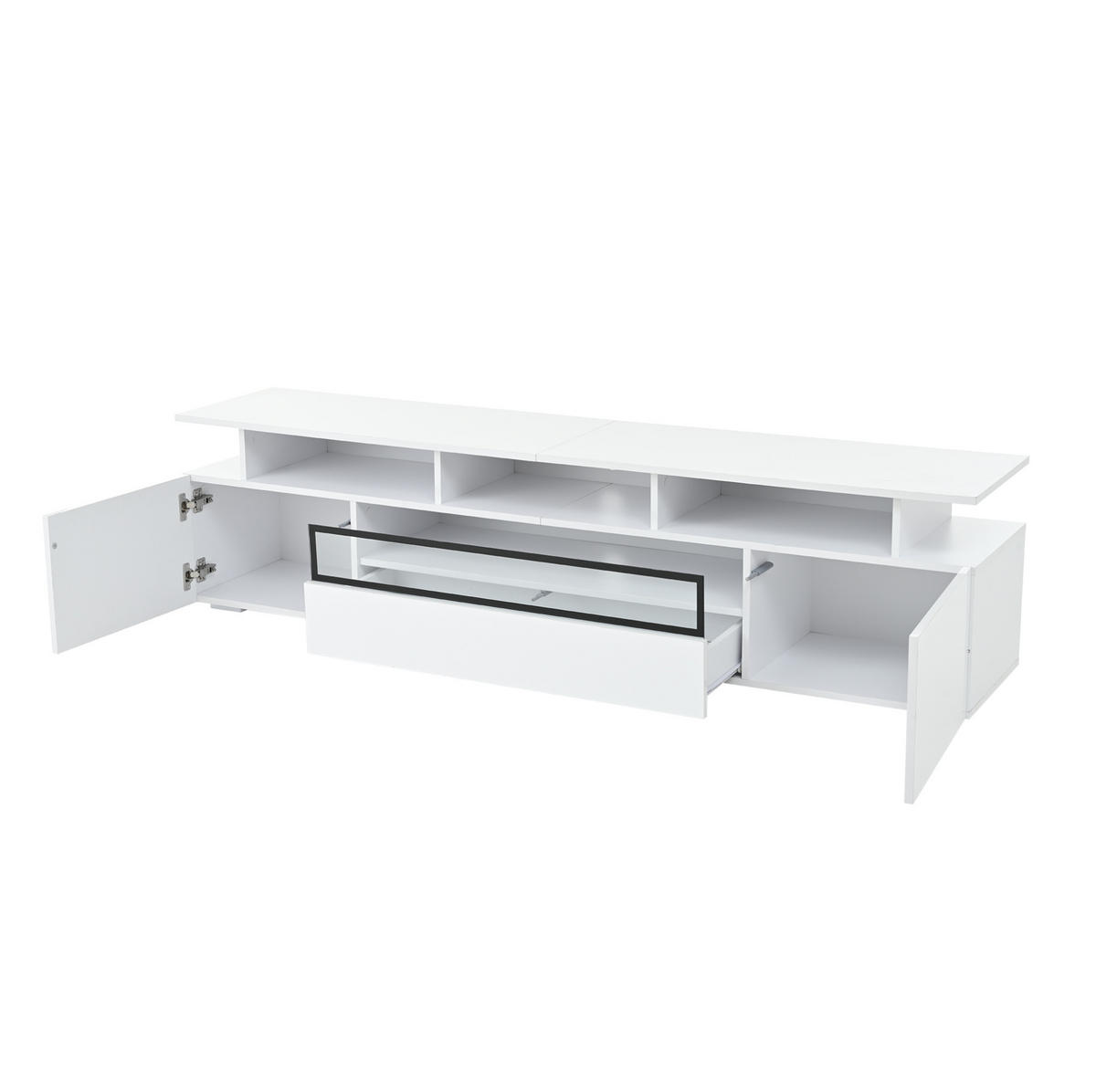TV-SCHRANK 180/38/45 cm weiß Hochglanz mit 2 Schränken, 1 Schublade und LED-Beleuchtung - Weiß, Holzwerkstoff (180/45/38cm) - OKWISH