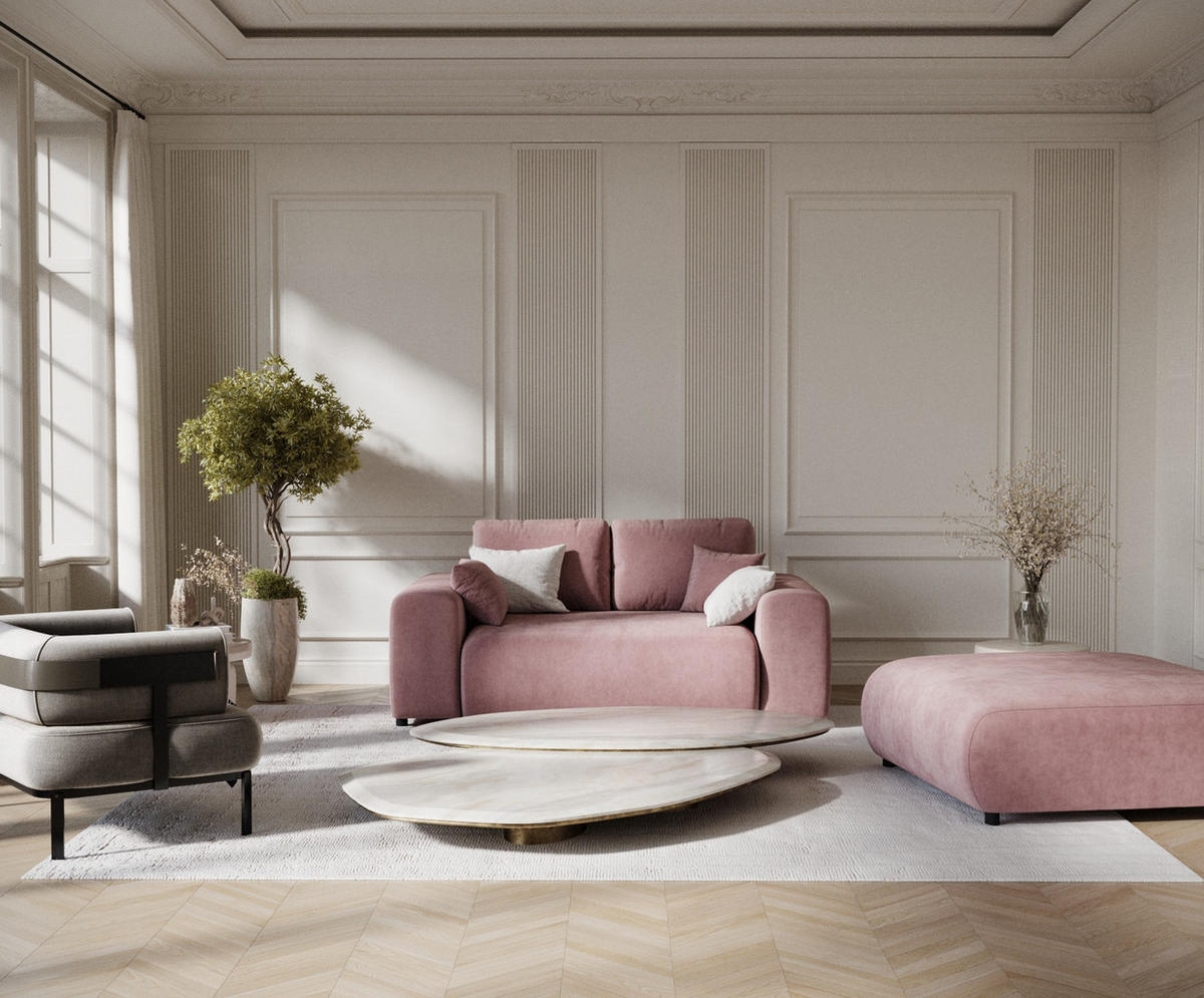 2-SITZER-SOFA Zanzibar Rosa Samtstoff - Schwarz/Rosa, Holz/Holzwerkstoff (178/79/108cm) - Maison de Reve
