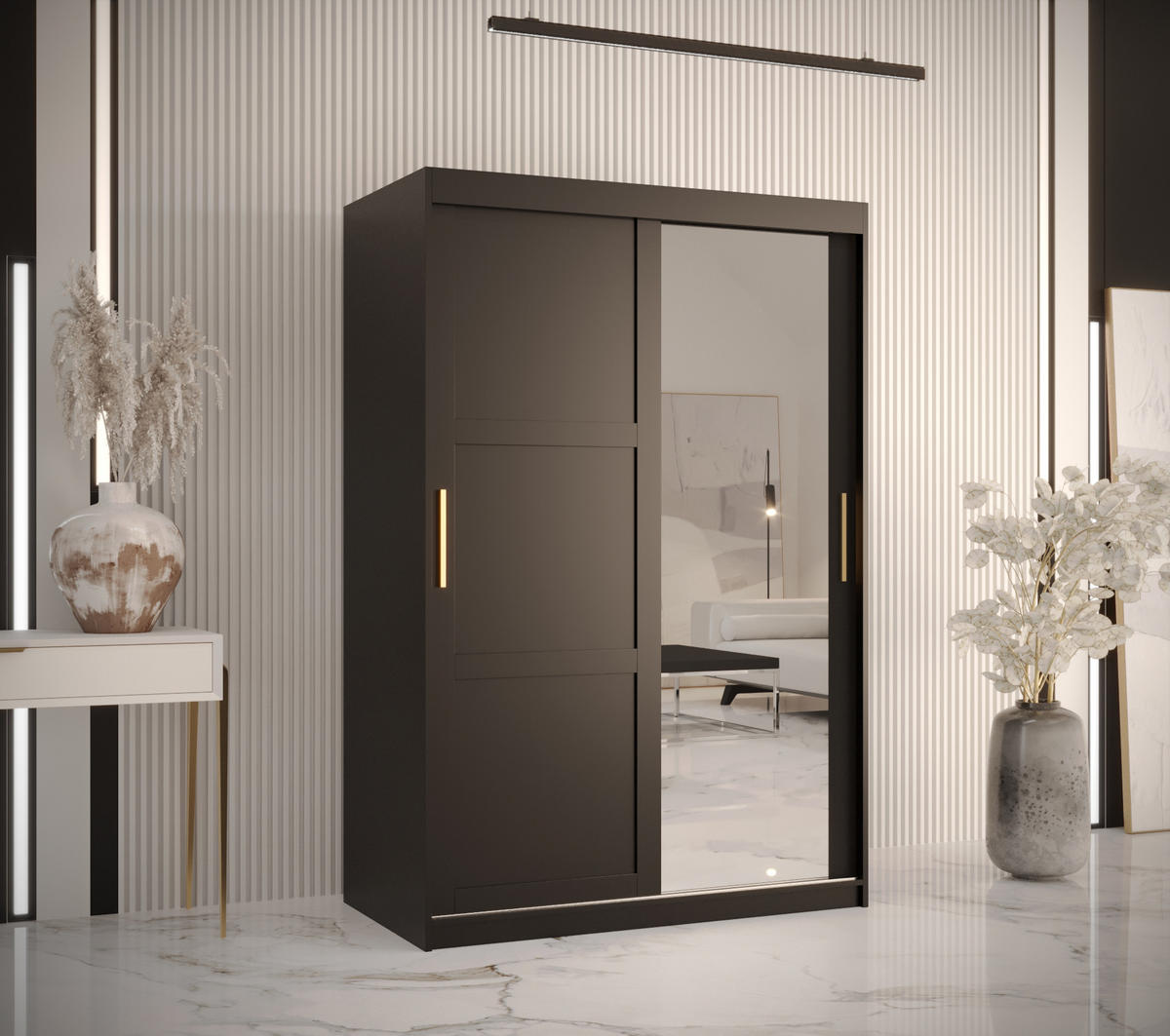 SCHWEBETÜRENSCHRANK 200/120/62 2-türig - Goldfarben/Schwarz, Holz/Kunststoff (120/200/62cm) - Abiks Möbel