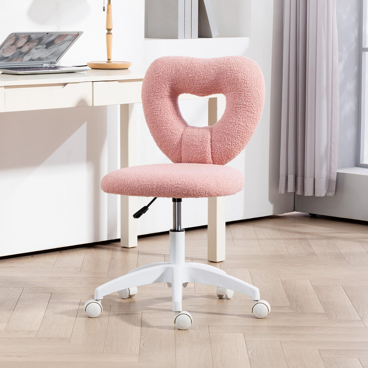 SCHREIBTISCHSTUHL Bürostuhl Drehbar Homeoffice Stuhl mit Herzförmige Rückenlehne - Rosa, Kunststoff (45/88/56cm) - HOMCOM