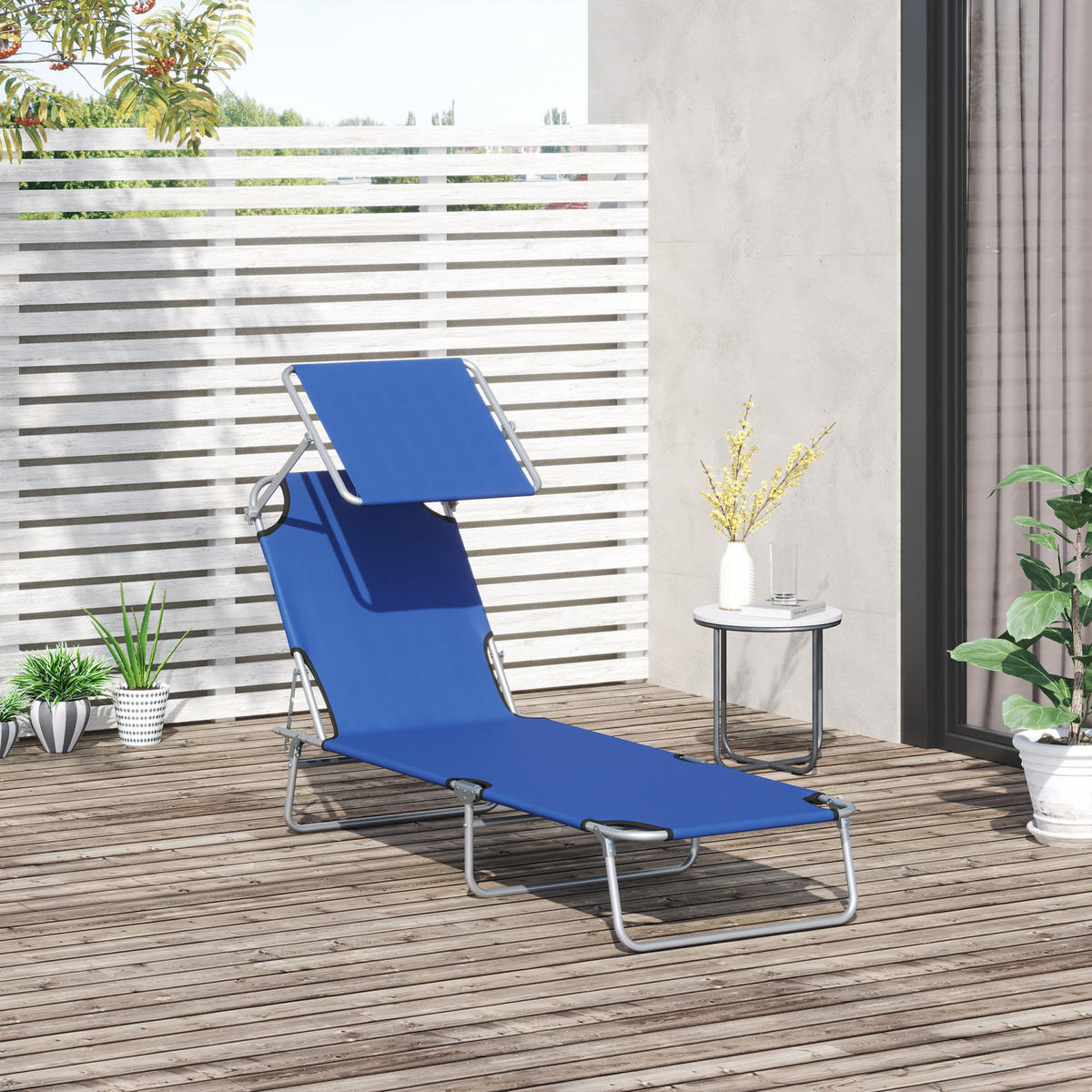 SONNENLIEGE DE-07704 klappbar, mit Sonnenschutz, verstellbare Rückenlehne Blau - Blau, Metall (58/36/187cm) - ComfortXL