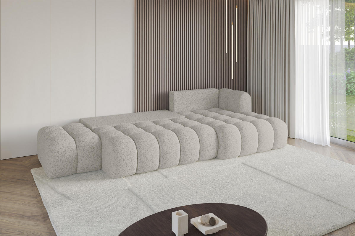 ECKSOFA mit Schlaffunktion Ottomane RECHTS OLEA-L2 321x164x75 Hellgrau Tissu - Silberfarben/Schwarz, Holzwerkstoff/Kunststoff (164/321cm) - ALTDECOR