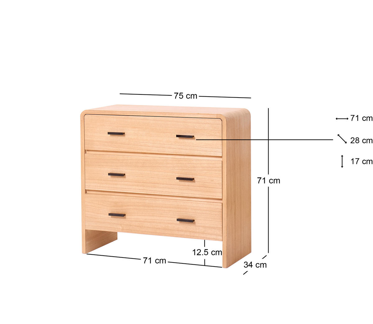 KOMMODE Rechteckig Braun 75 x 34 x 71 cm - Braun, Holz (75/71/34cm) - Nordlys