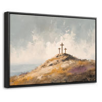 LEINWAND Bilder mit Rahmen - Hügel - Abstrakt - Christentum - Kreuz - 30x20 - Hellgrau, Textil (30/20cm) - MuchoWow