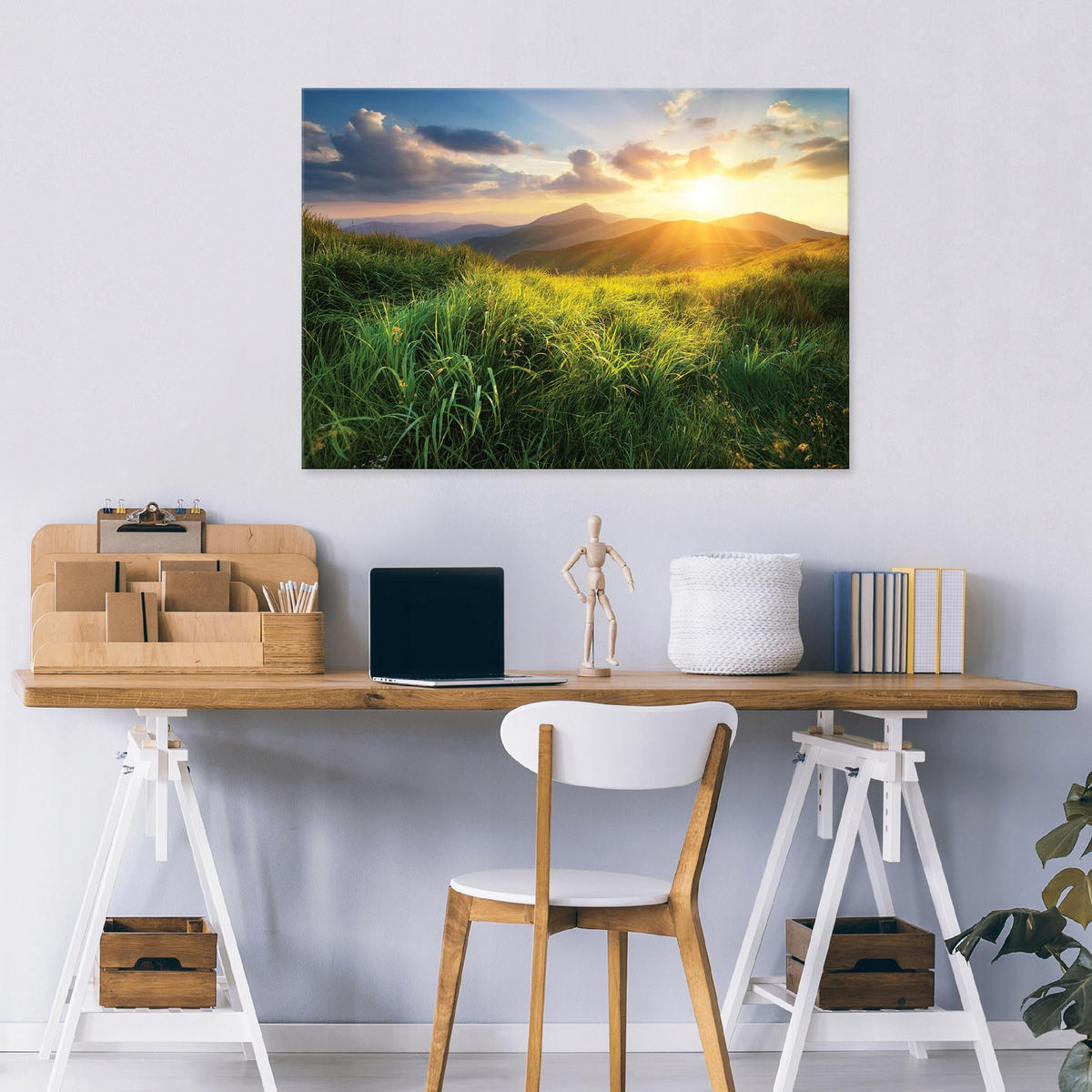 BILDER Landschaft Berge 100x70 - Multicolor, Holzwerkstoff (100/70cm) - Wallarena