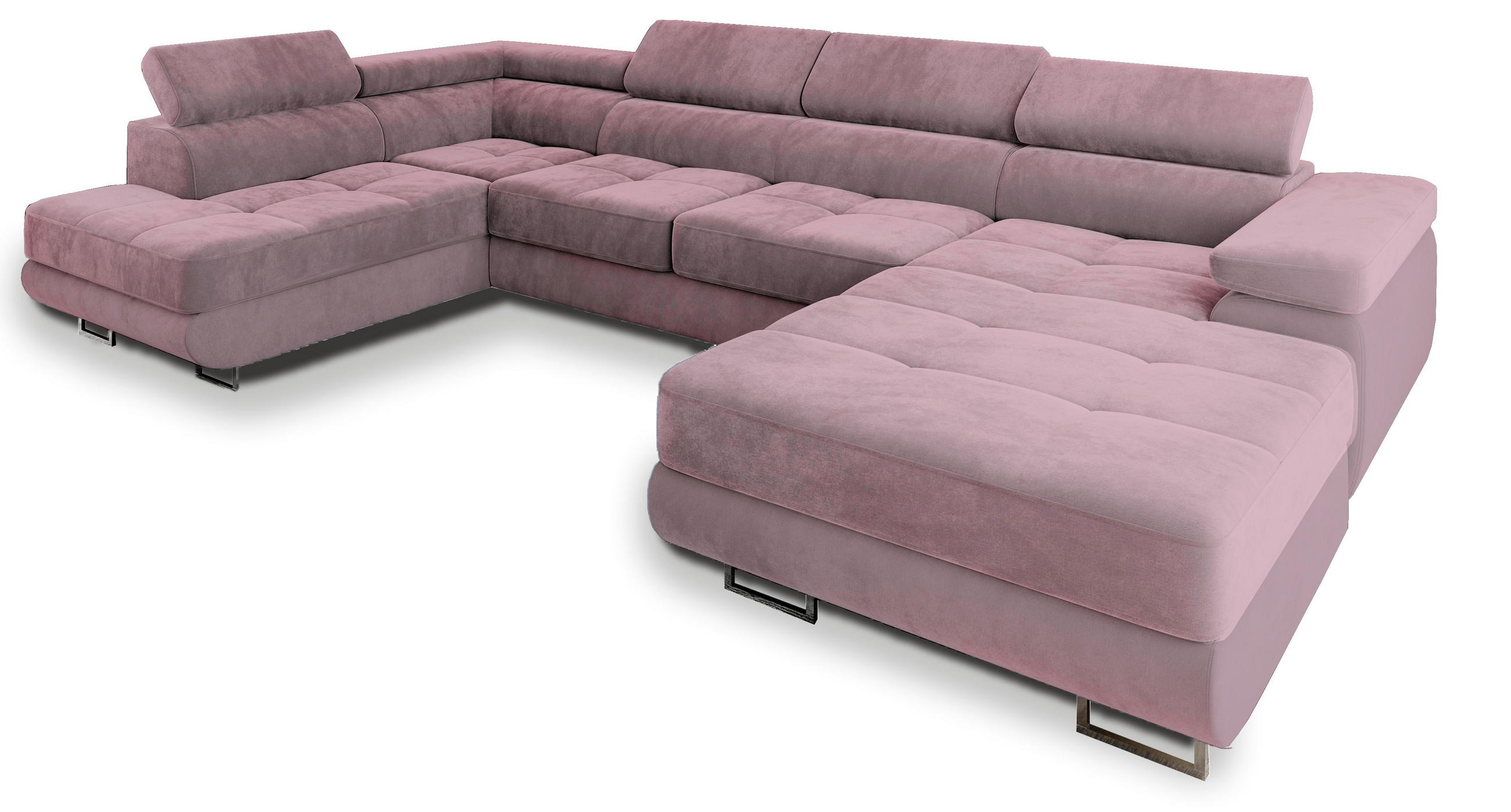 WOHNLANDSCHAFT CASONE L-S Lila Velours-Stoff mit Schlaffunktion - Lila, Holz (345/90/202cm) - MASSENO