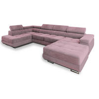 WOHNLANDSCHAFT CASONE L-S Lila Velours-Stoff mit Schlaffunktion - Lila, Holz (345/90/202cm) - MASSENO