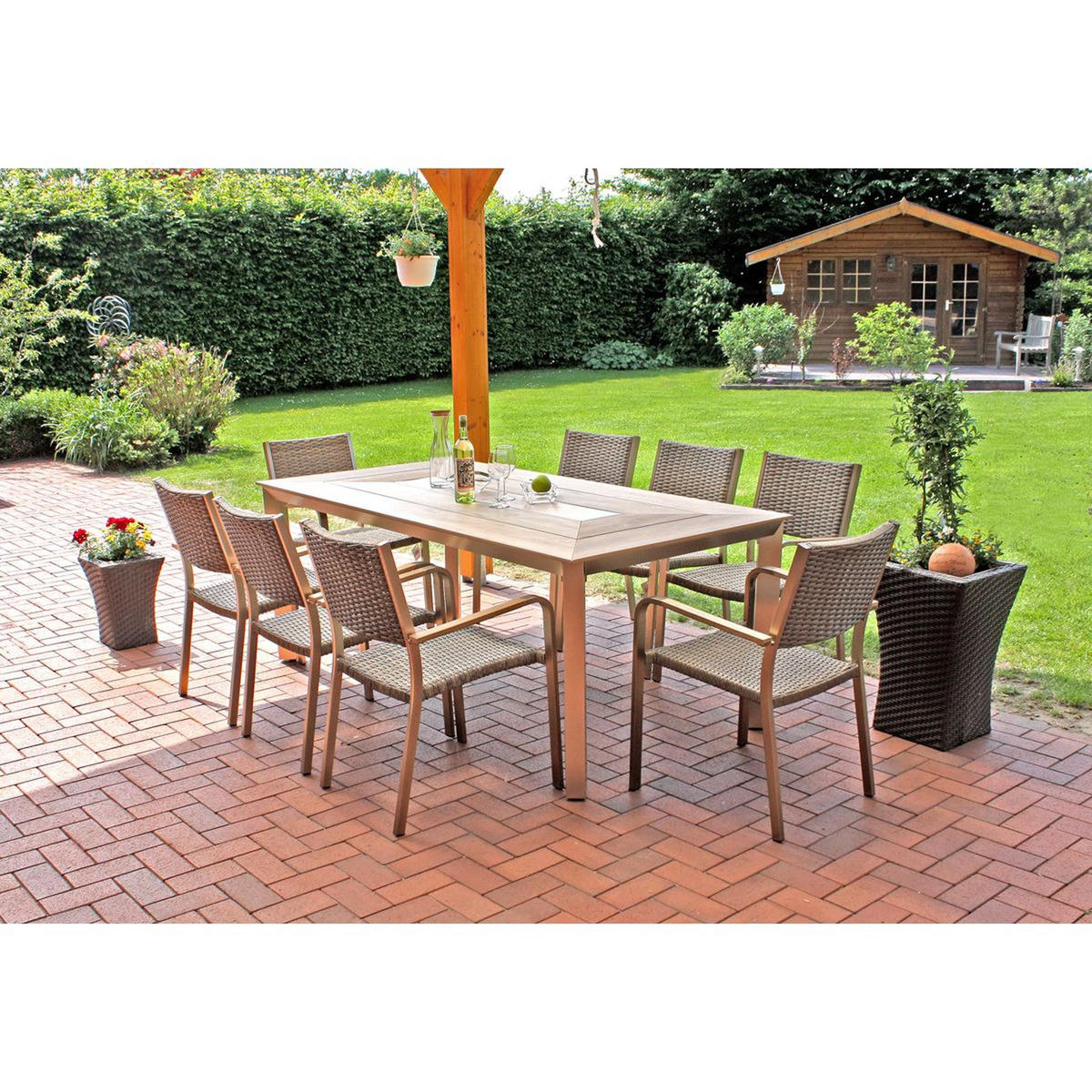 GARTEN-SITZGRUPPE Armin 7-teilig Stuhl Klassik geschlossen Gartenmöbel-Set - Braun, Kunststoff - DELUKE