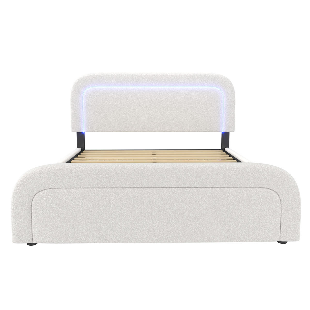 POLSTERBETT 160/200 cm Weiß aus Sherpa mit LED-Beleuchtung und USB- und Type-C-Anschlüssen - Weiß, Textil (160/200cm) - OKWISH