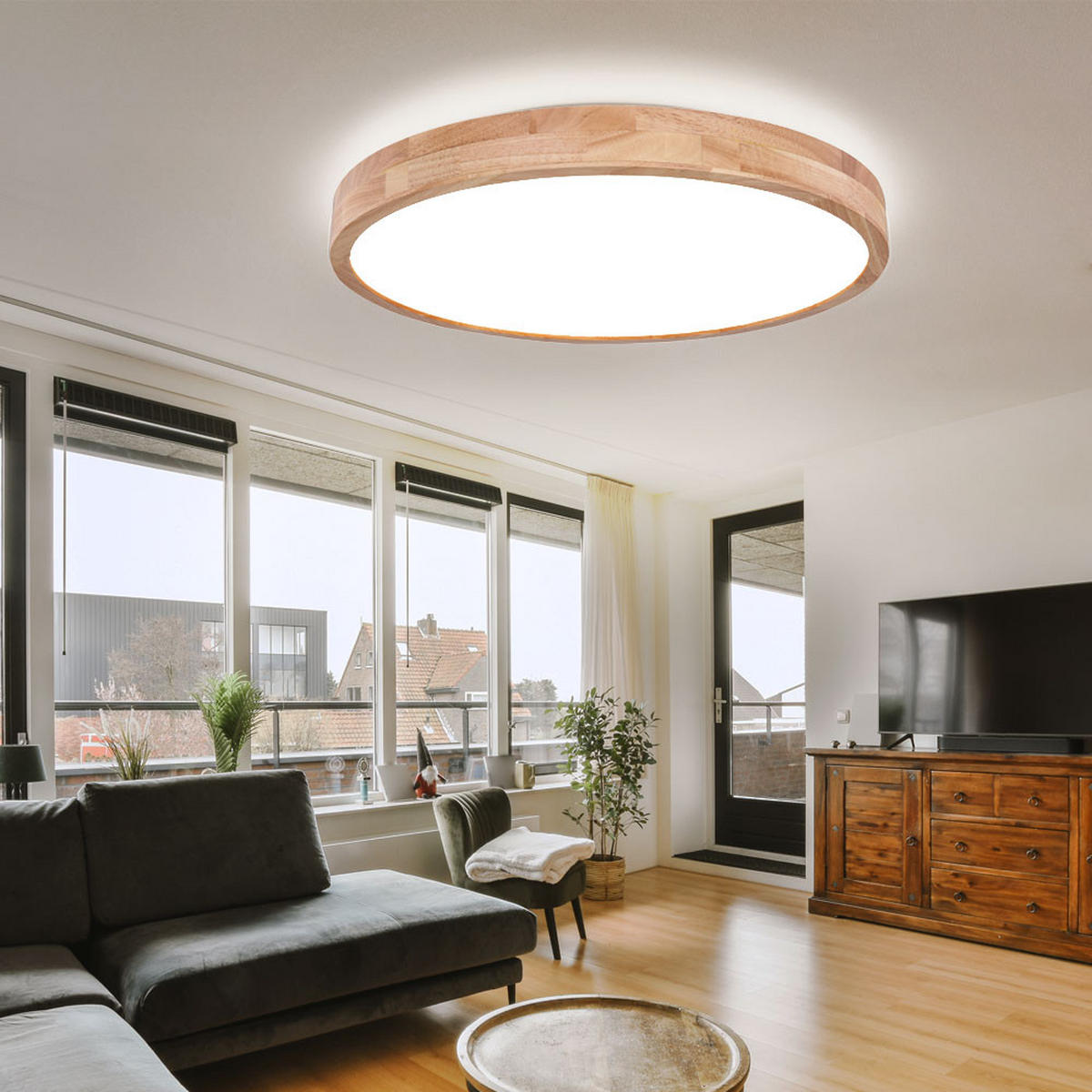 LED DECKENLEUCHTE Holzoptik Braun - Braun, Kunststoff (60/60/10.5cm) - Globo Lighting