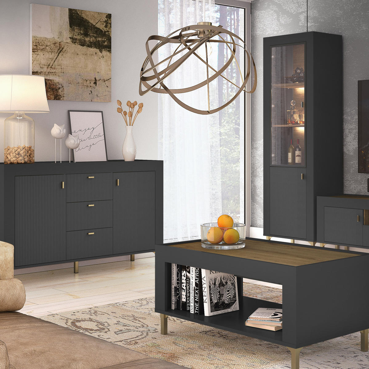 NACHTTISCH Monta mit 1 Tür , Schwarz - Schwarz, Holzwerkstoff (48/47/36cm) - Beautysofa