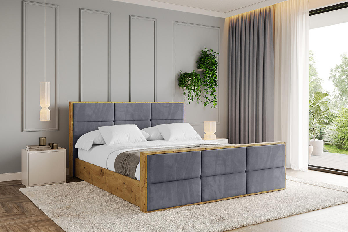 POLSTERBETT mit Bettkasten, Fußteil und Lattenrost, Boxbett mit Matratze H3/H4 - ENZO1-Z 180x200 Dunkelgrau - Dunkelgrau, Holzwerkstoff/Textil (180/200cm) - ALTDECOR