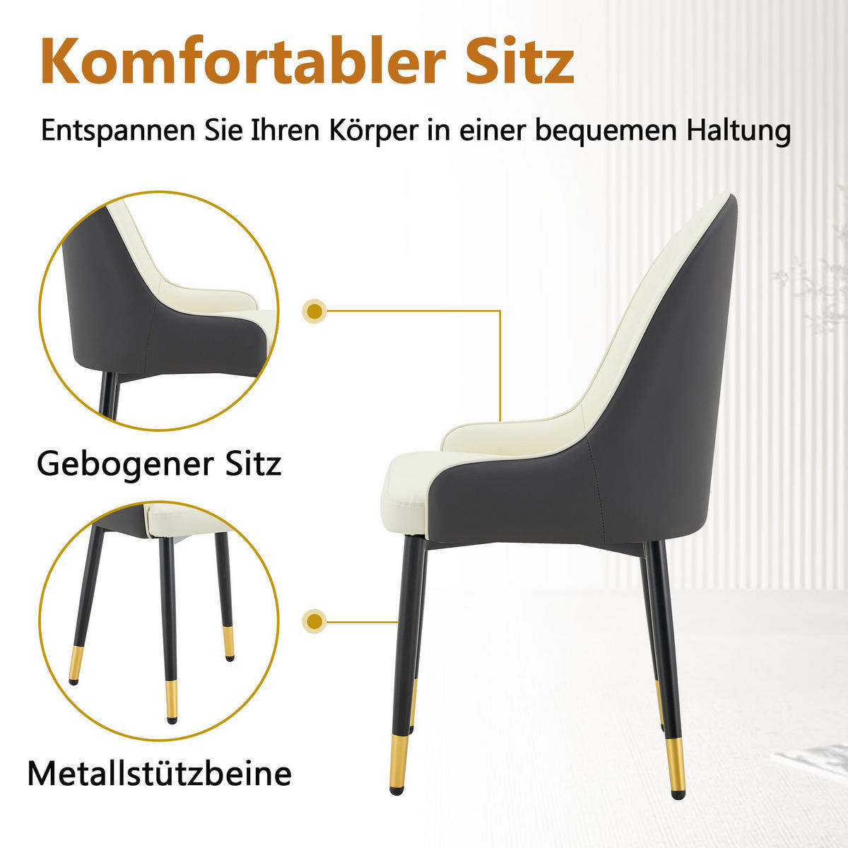STUHL 2er-Set mit Blitz-Rückenlehne PU Weiß/Dunkelgrau - Grau, Metall (44/91/47.4cm) - Meubliv