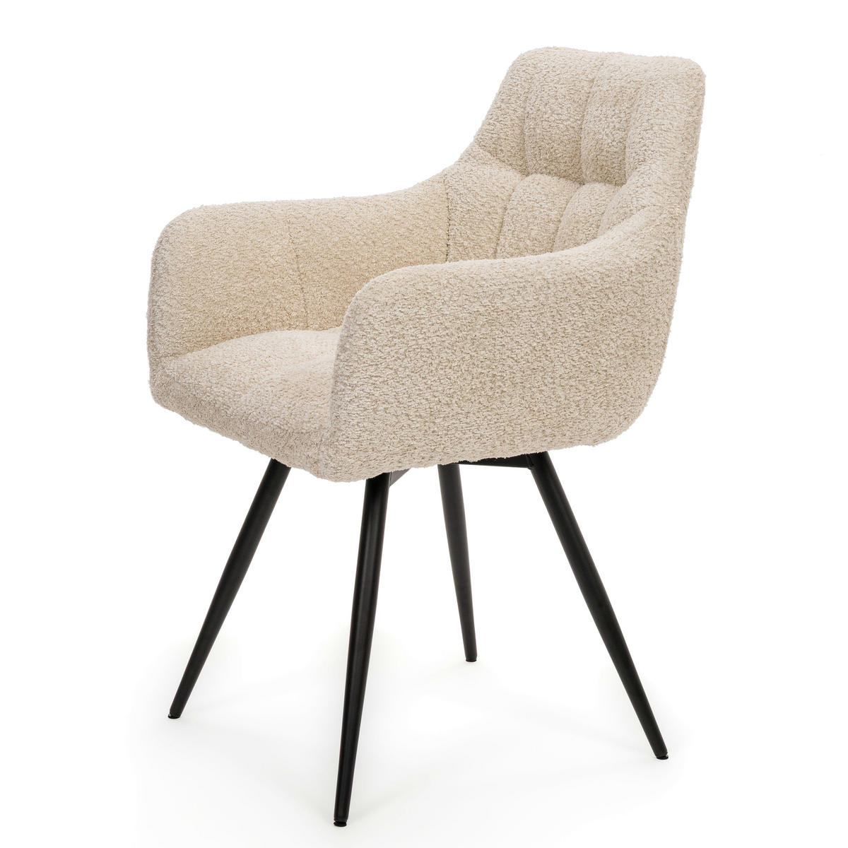 STUHL FANO drehbar gepolsterter mit Steppung - creme - Boucle - Creme/Schwarz, Textil/Metall (58/83/59cm) - NEW HOME