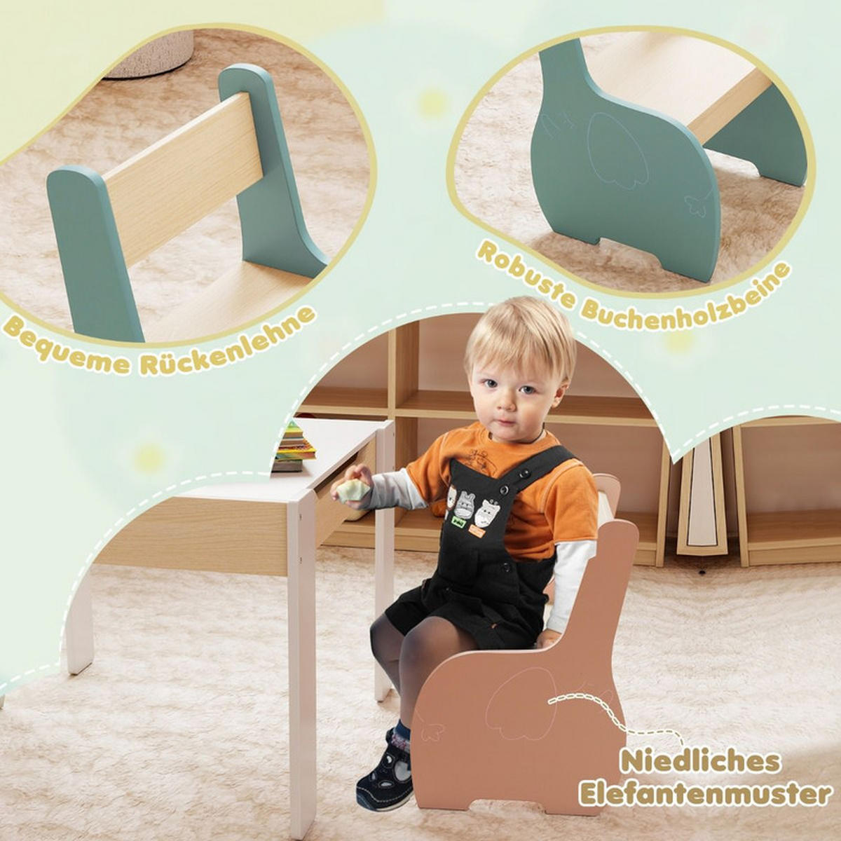 KINDERTISCH mit Stuhl bunt(3-tlg) - Multicolor, Holzwerkstoff (63.5/48/61.5cm) - COSTWAY