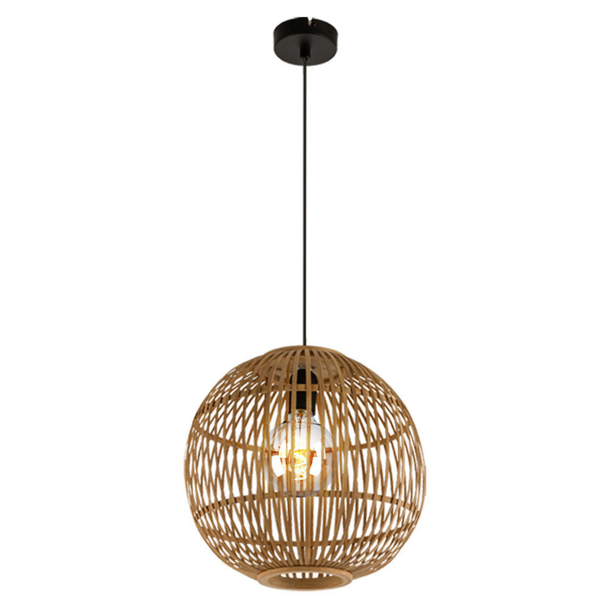 LED HÄNGELAMPE Hildegard Bambus Geflecht Beige - Beige, Holz (30/30/150cm) - Globo Lighting
