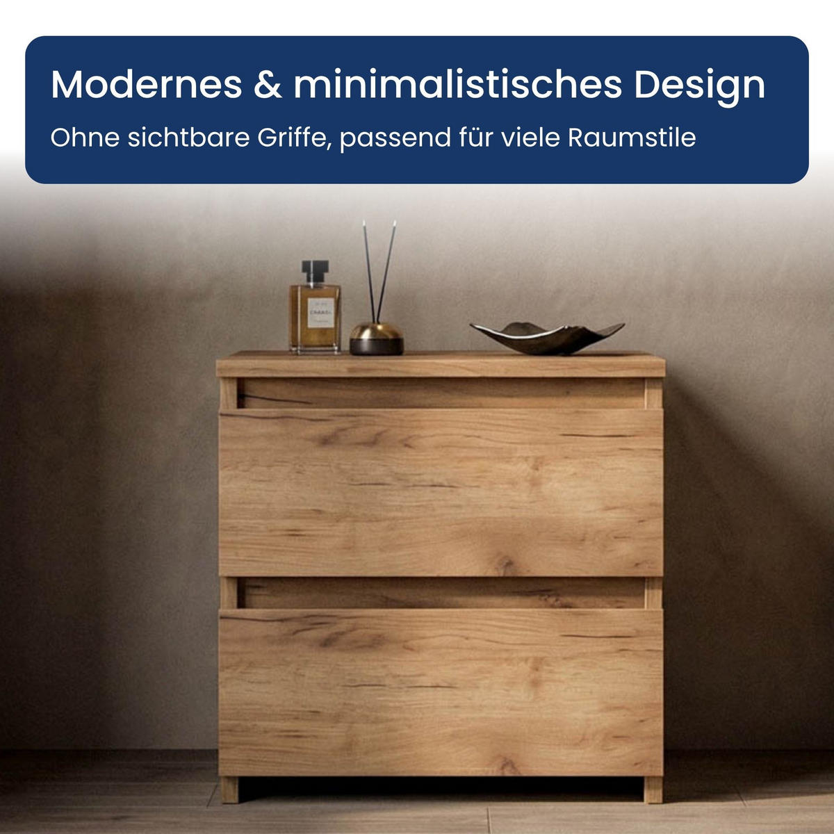 NACHTTISCH mit zwei Schubladen in Craft-Eiche - Naturfarben, Holzwerkstoff (40/40/30cm) - Home Collective