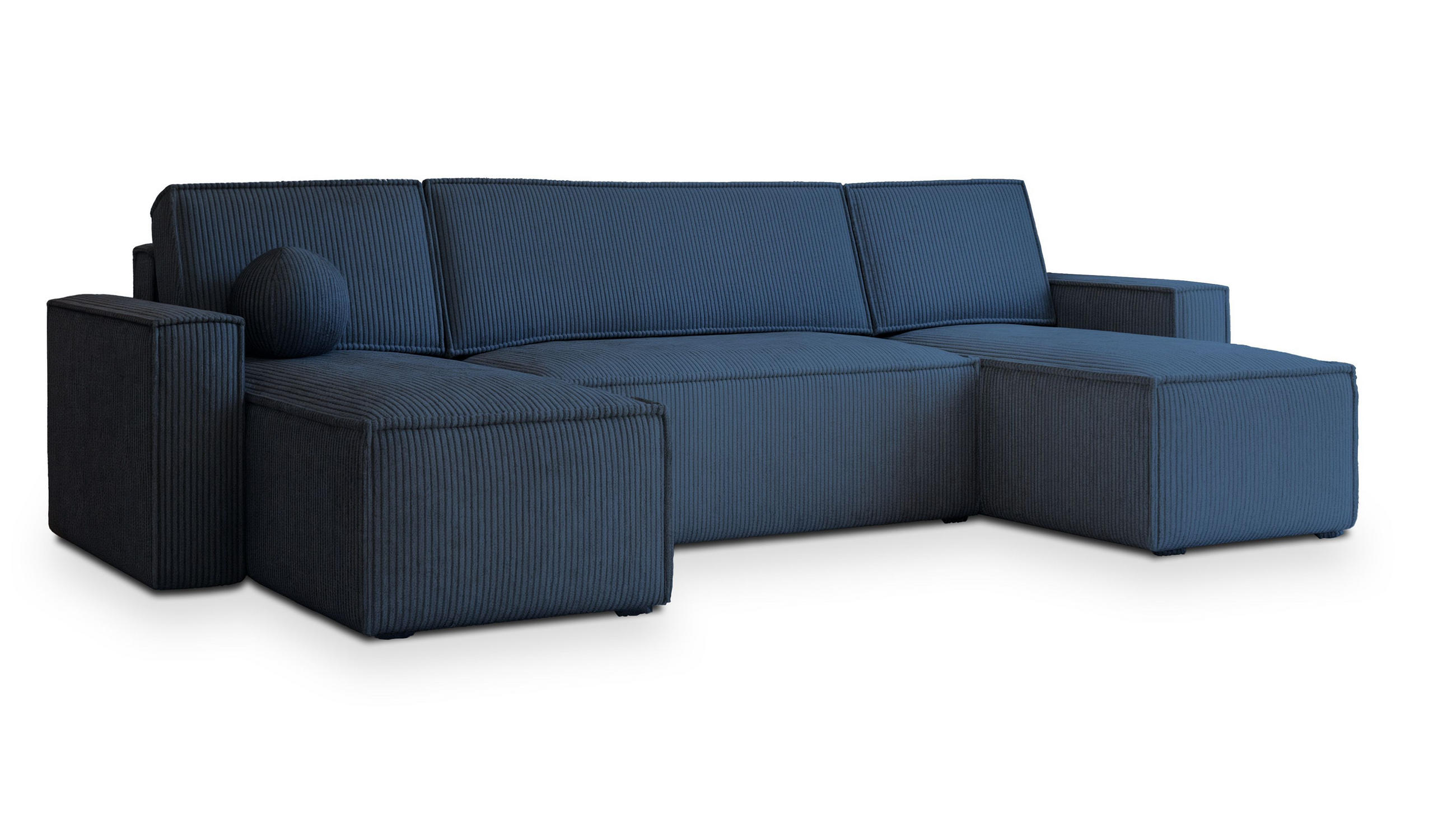 WOHNLANDSCHAFT PESANO P Blau Kordstoff mit Schlaffunktion - Blau, Holz (306/85/140cm) - MASSENO