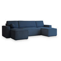 WOHNLANDSCHAFT PESANO P Blau Kordstoff mit Schlaffunktion - Blau, Holz (306/85/140cm) - MASSENO
