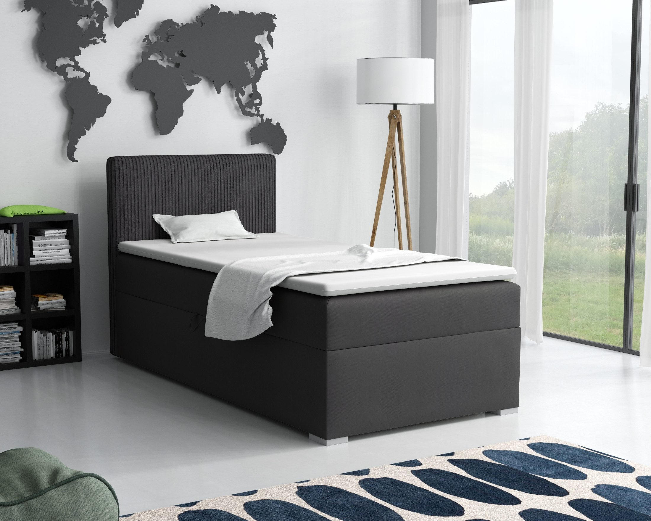 BOXBETT DON 100/200 Anthrazit H4 Öffnung links - Anthrazit, Holz/Holzwerkstoff (100/200cm) - Deine Möbel 24