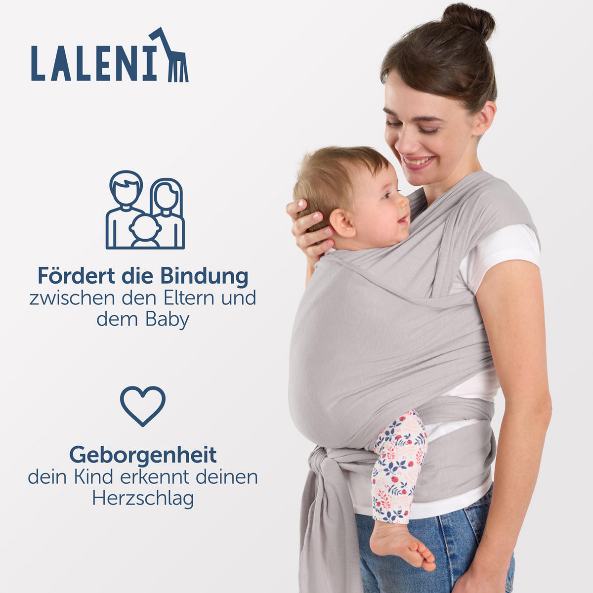 BABYTRAGEN für Neugeborene bis 15 kg - 100% Baumwolle (Ohne Elasthan) - Hellgrau - Hellgrau, Textil (60/5.1cm) - Laleni