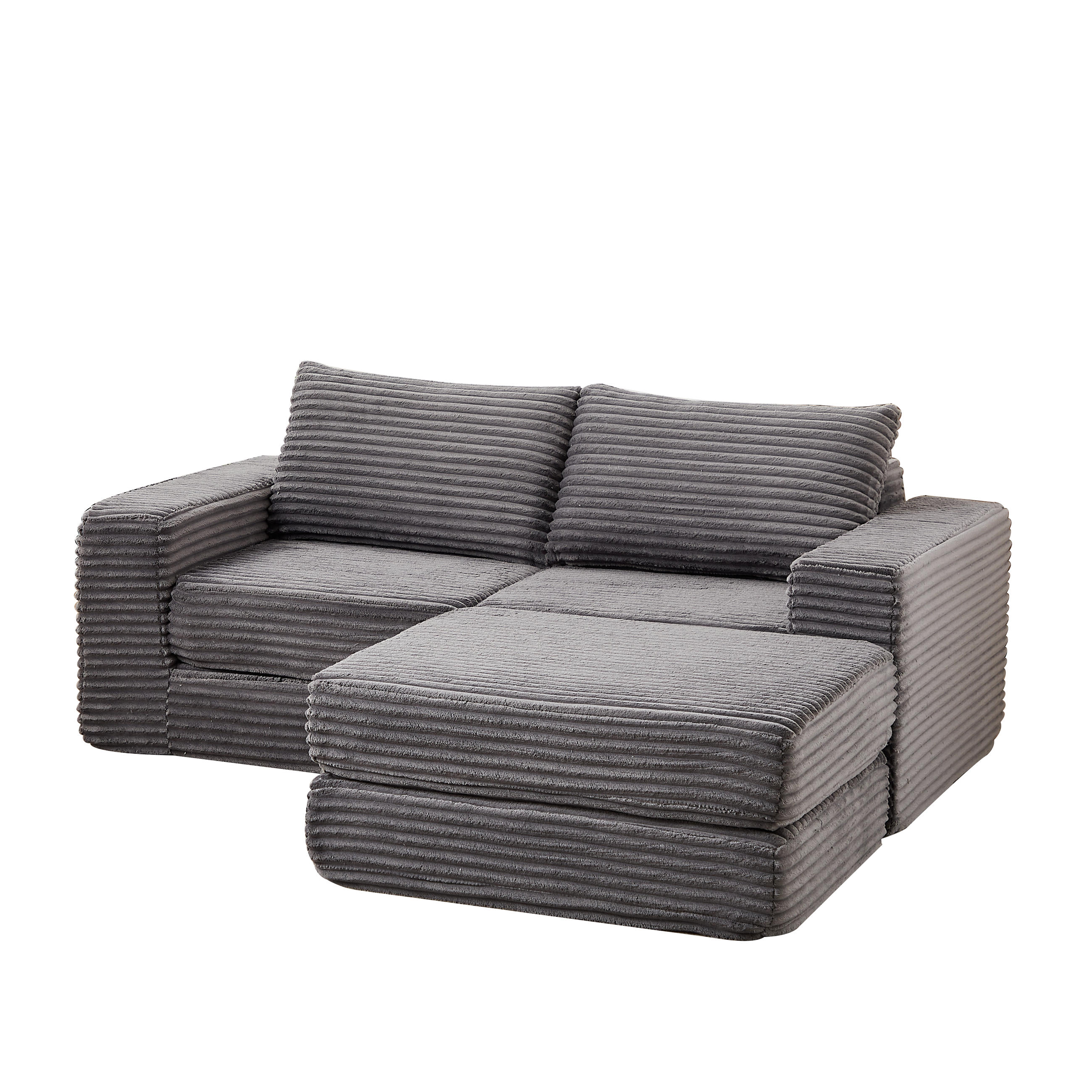ECKSOFA DE-34544 2-in-1 mit Fußstütze und Kissen Grau - Grau, Textil (169.5/194cm) - ComfortXL