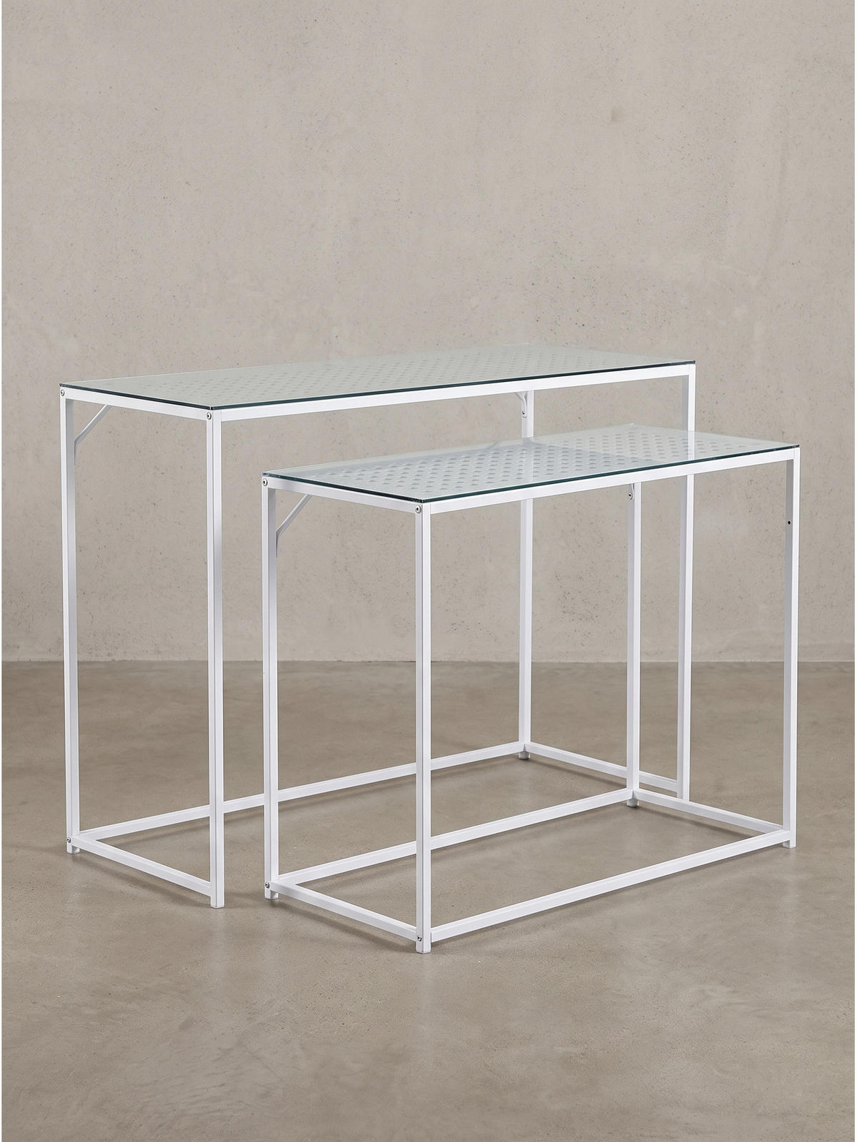 KONSOLENTISCHE 2er-Set ALCUDIA, Einscheibensicherheitsglas, Weiß, 100 x 40 x 77 cm - Weiß, Glas/Metall (40/100/77cm) - KADIMA DESIGN