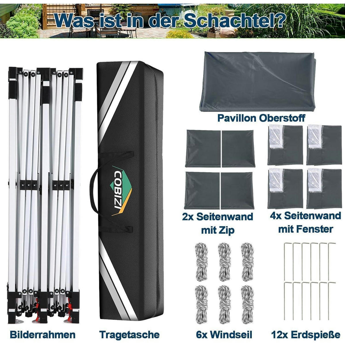 FALTPAVILLON 3x6m Grau Wasserdicht UV50+ - Grau, Textil (300/300/600cm)