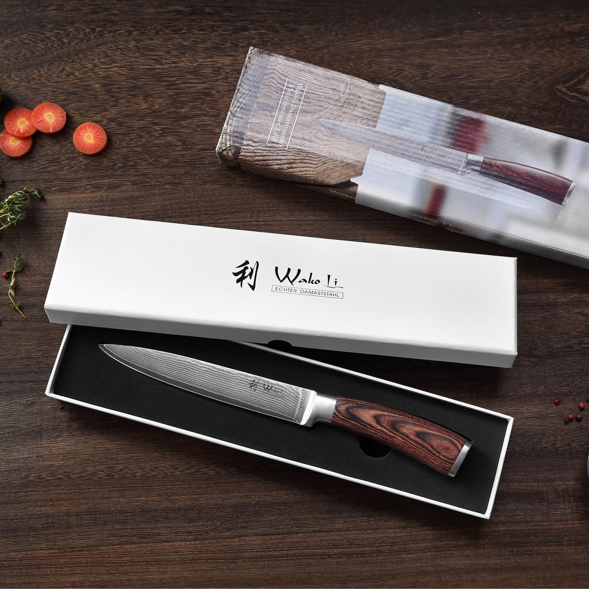 TRANCHIERMESSER Damast I EDIB - Braun, Holz/Metall (30cm) - Wakoli