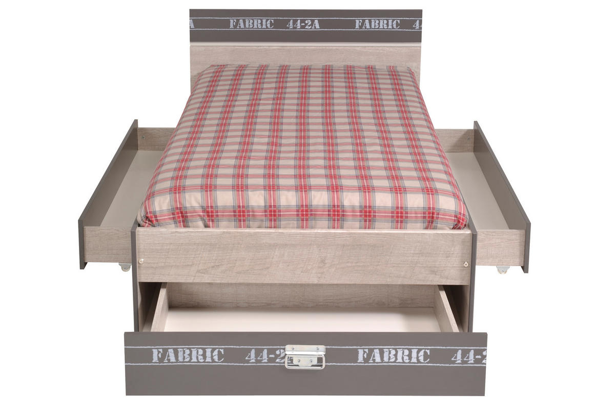 JUGENDZIMMER Fabric 2 in Esche und Grau 6 teilig - Braun, Holzwerkstoff (120/200/80cm)