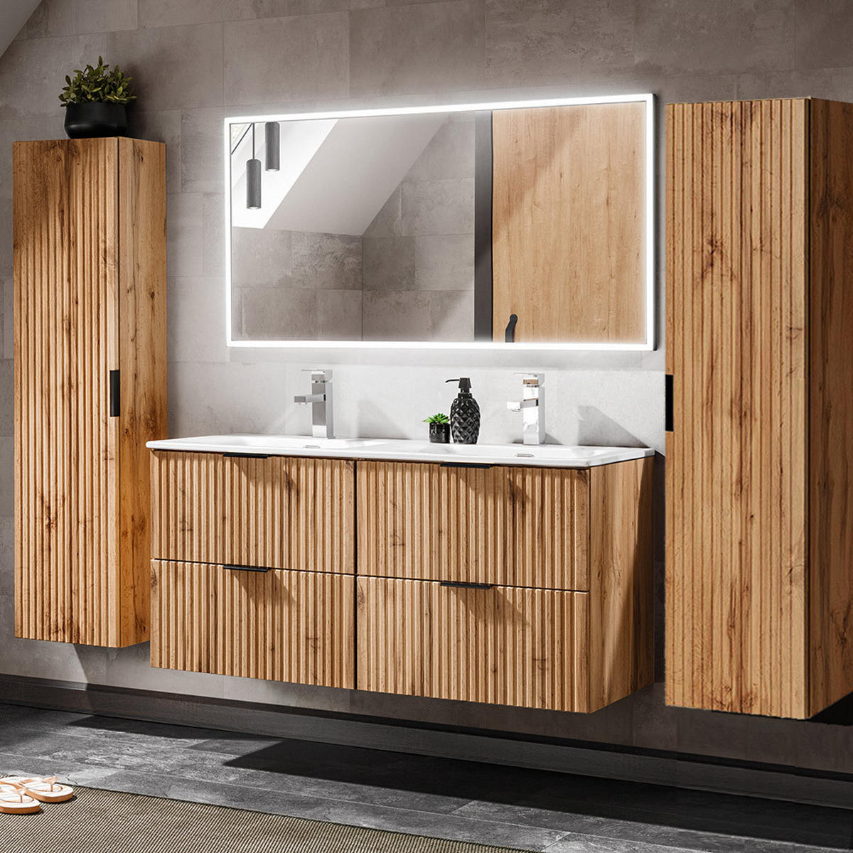 BADMÖBEL-SET 4-TLG. Adelaide-56 - Braun, Holzwerkstoff (220/200/46cm) - Lomado