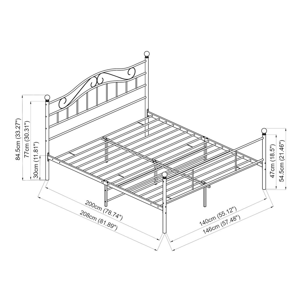 METALLBETT Florenz - Schwarz, Metall (140/200cm) - [en.casa]
