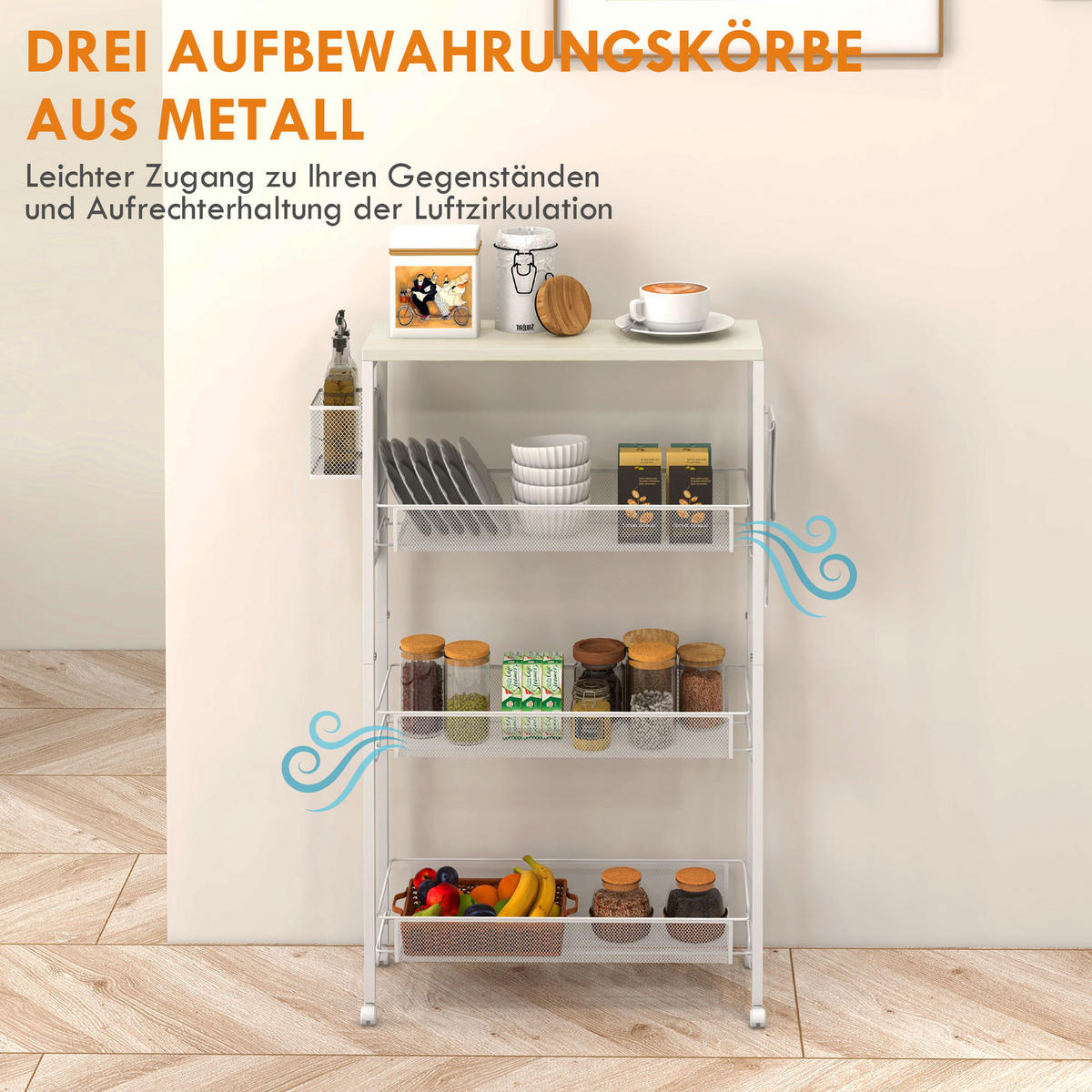 KÜCHENWAGEN, Spanplatte, Stahl, Weiß - Weiß, Kunststoff (18.5/87/58cm) - HOMCOM