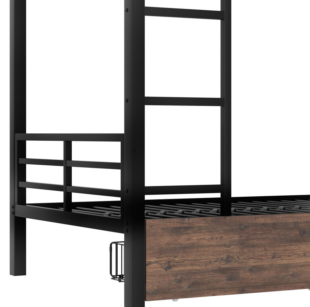 HOCHBETT 90/200 cm aus Metall mit Schreibtisch, LED-Beleuchtung, 2 Schubladen und Treppe, Schwarz - Schwarz, Metall (90/200cm) - Redom