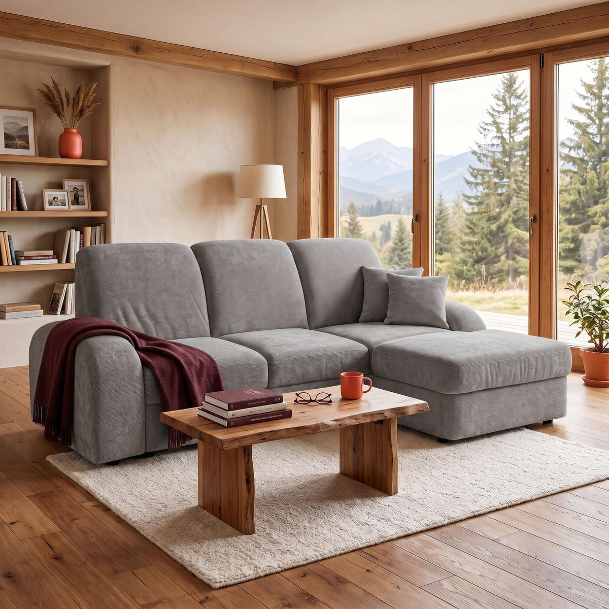 ECKSOFA VIBE S Rechts mit Schlaffunktion 130x202 Chenille Grau - Schwarz/Grau, Holz/Kunststoff (156/255cm) - Muffo