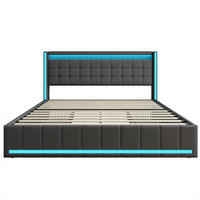 POLSTERBETT 160x200 cm mit 4 Schublade, Doppelbett 160x200 cm mit LED und USB, Lattenrost, Bett 160x200, Dunkelgrau Leinenstoff - Dunkelgrau, Holzwerkstoff/Textil (160/200cm) - GENKI LIVING