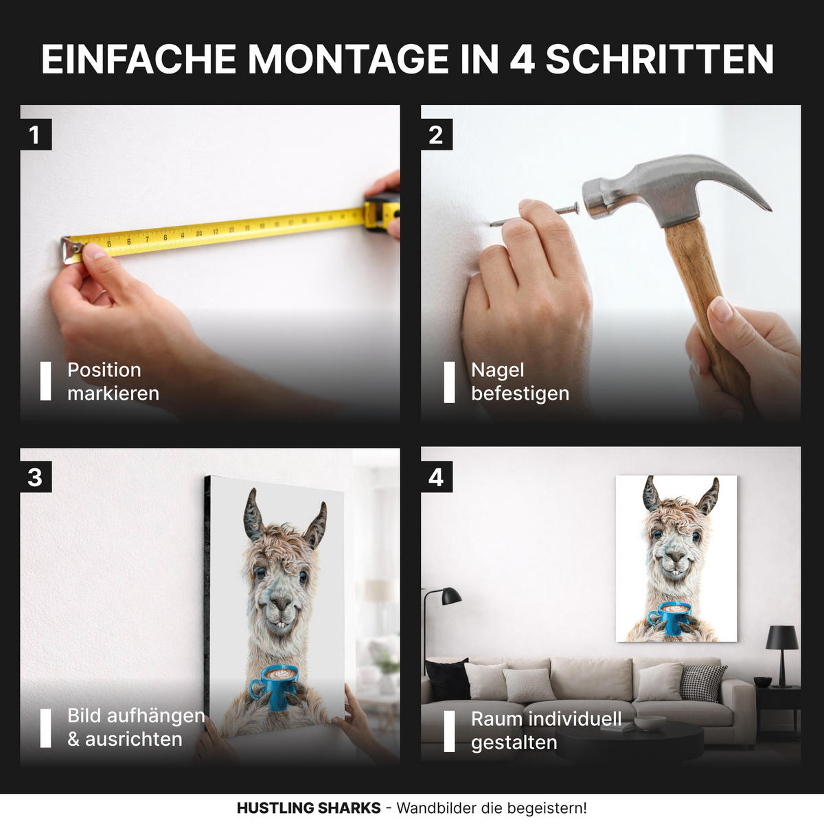 LEINWANDBILD Lama Latte 40x60 cm - Blau/Beige, Papier (40/60cm)