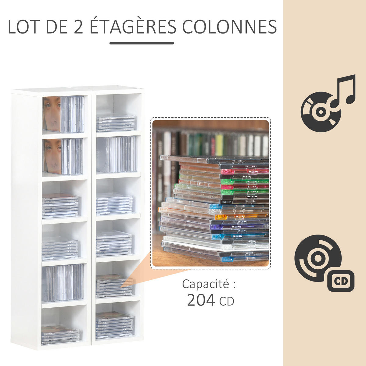 CD-REGAL 2er-Set DE-14392 12 Fächer für 160 CDs Weiß - Weiß, Holzwerkstoff (19/88/21cm) - ComfortXL