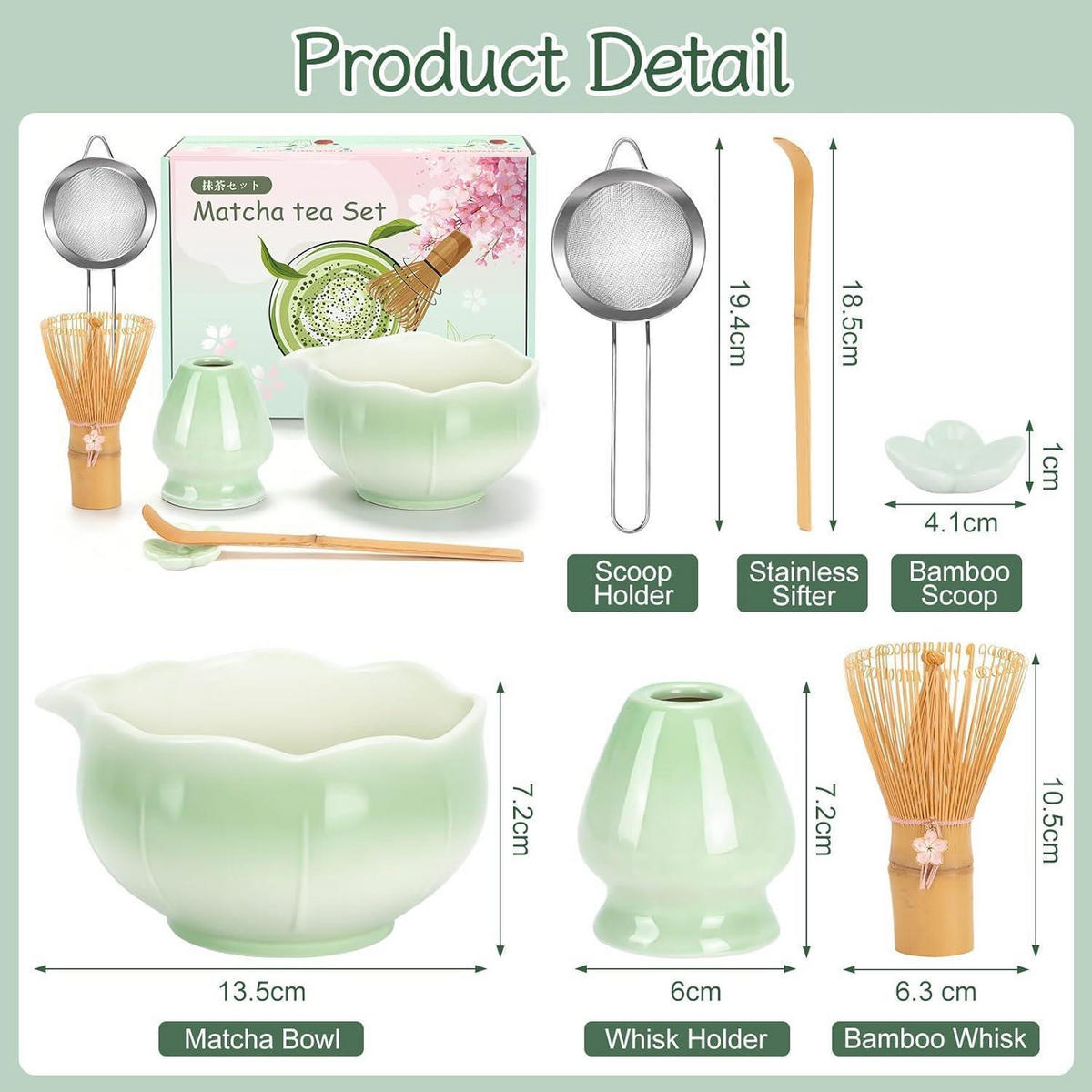 MATCHA Besen Set 6-teiliges Set Grün - Grün, Keramik (13.5/19.4/13.5cm)